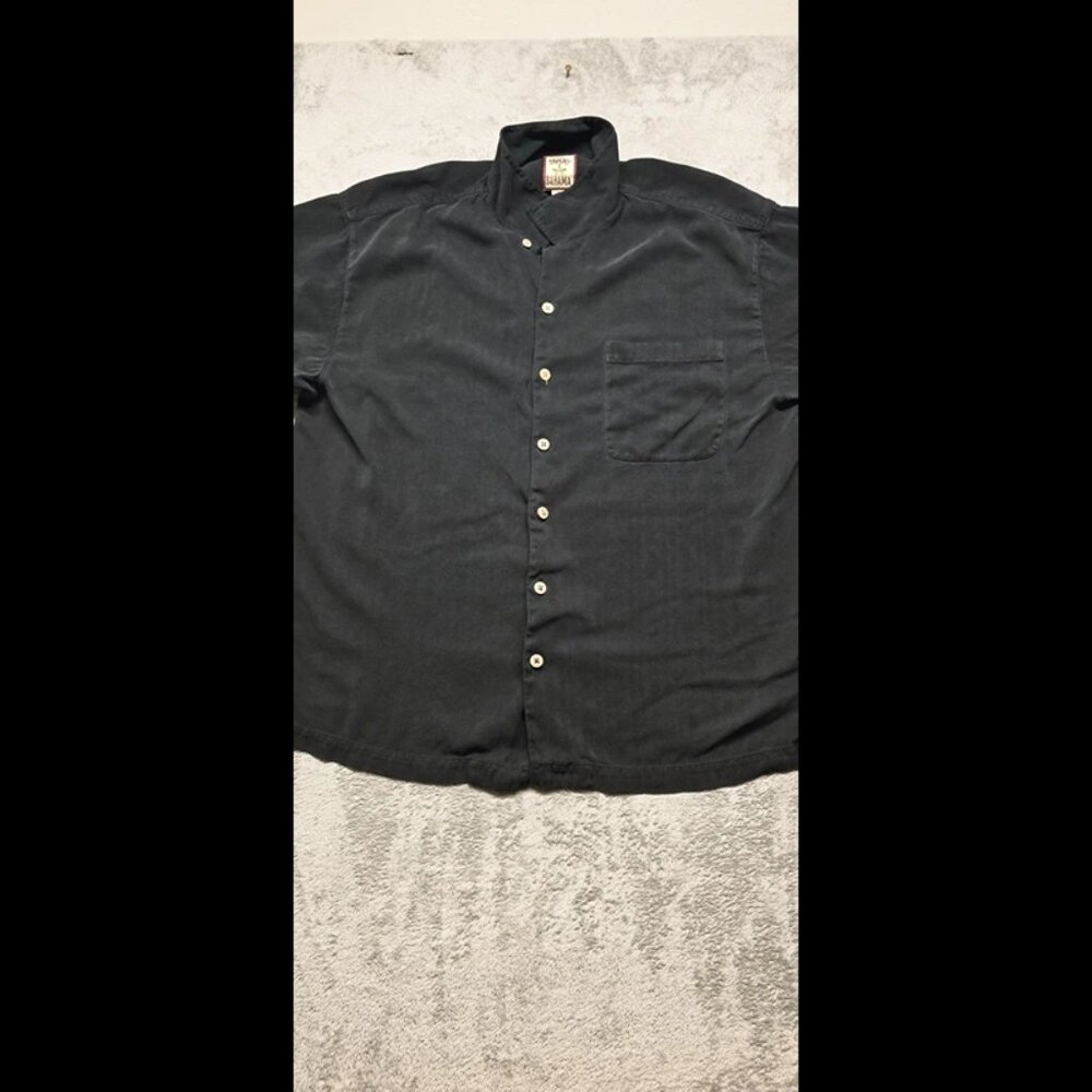 Tommy Bahama Hawaiian Button Up Shirt Mens XL Black Spread Collar Short Sleeve